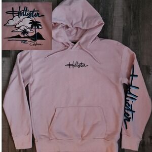 Hollister Women's Hoodie Pink Small Sweatshirt California Beach Spellout Sleeve